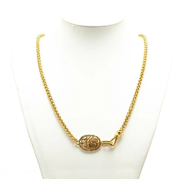 CHANEL CC Logos Oval Filigree Necklace 35" Gold Tone 95A Auth w/Box #5389 - Picture 1 of 15